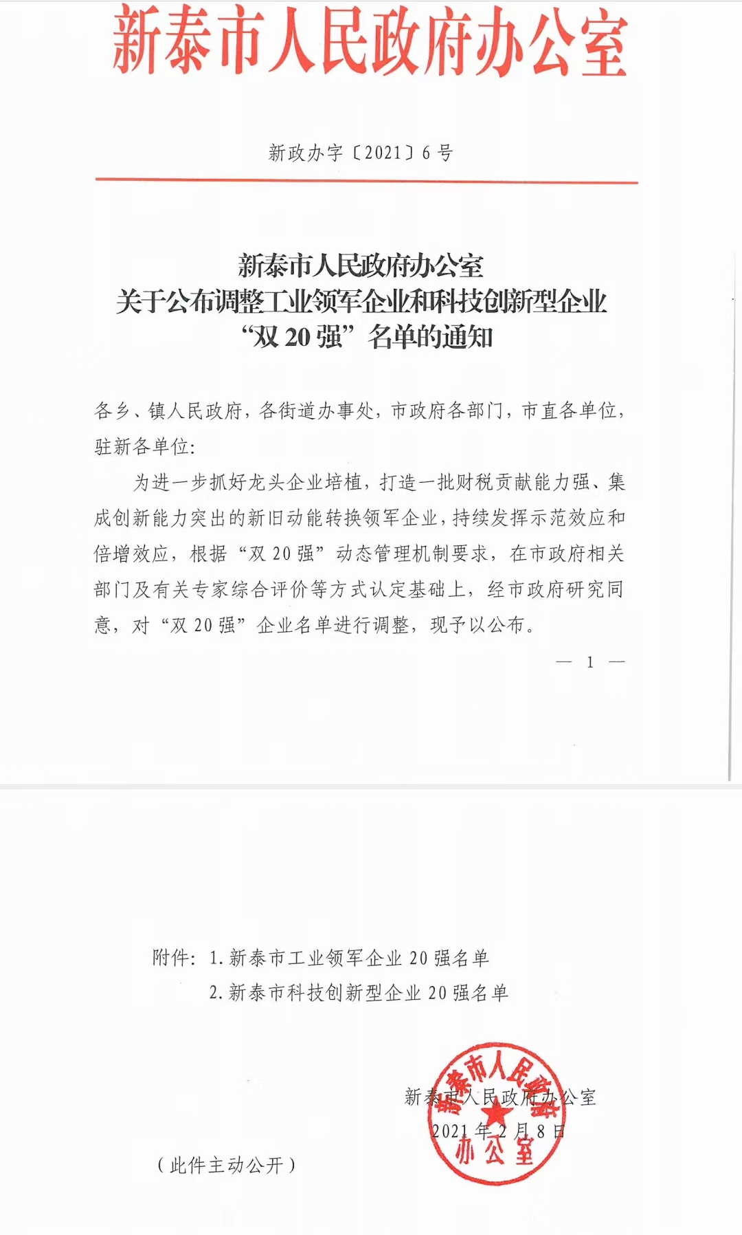 喜訊！公司榮獲“新泰市科技型創(chuàng)新企業(yè)20強(qiáng)”榮譽(yù)稱號(圖1)